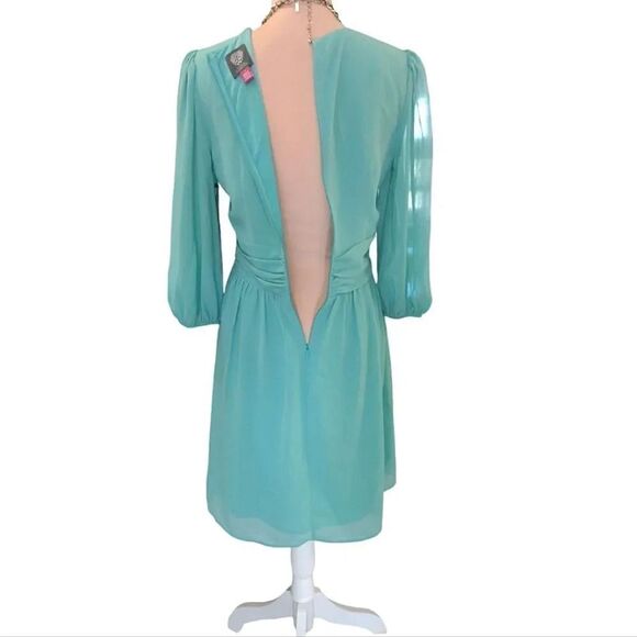 Vince Camuto Turquoise Chiffon Twist Front Balloon Sleeve Dress Size 4 NWT - Picture 9 of 12